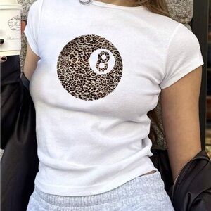 Y2K Leopard Print Billiards Number 8 White Baby T-Shirt